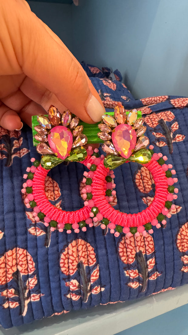 South American earrings - Hoops - Lumo Pink, Green - Elizabeth Summer