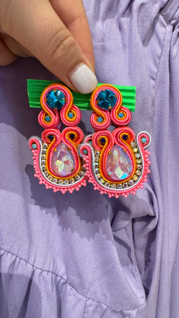 South American Earrings - Medium - Lumo Pink, blue, orange, pale purple - Elizabeth Summer