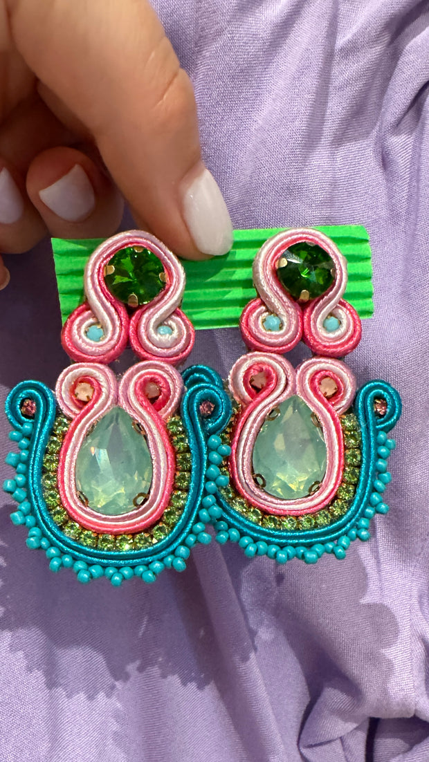 South American Earrings - Medium - Pink, Pale Pink, Turquoise, Green - Elizabeth Summer