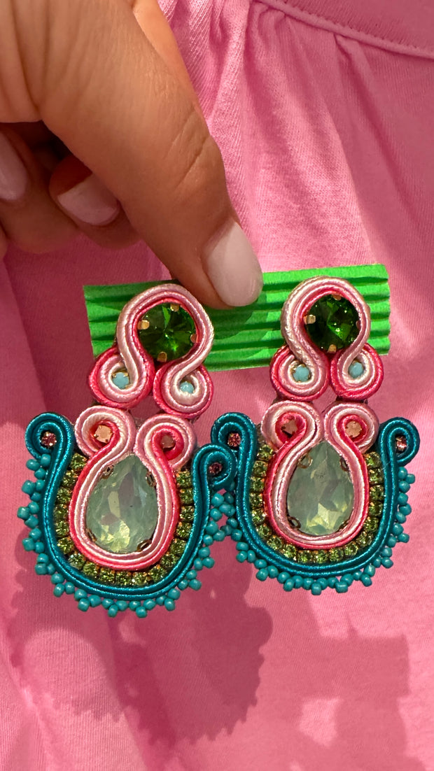 South American Earrings - Medium - Pink, Pale Pink, Turquoise, Green - Elizabeth Summer