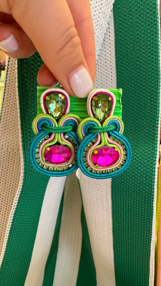 South American Earrings - Small - Bright Blue, Deep Pink, Green - Elizabeth Summer