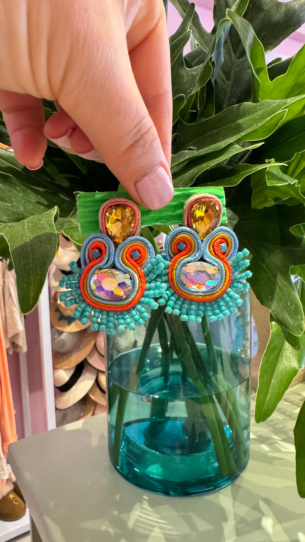 South American Earrings - Coco - Turquoise and Lumo Orange - Elizabeth Summer