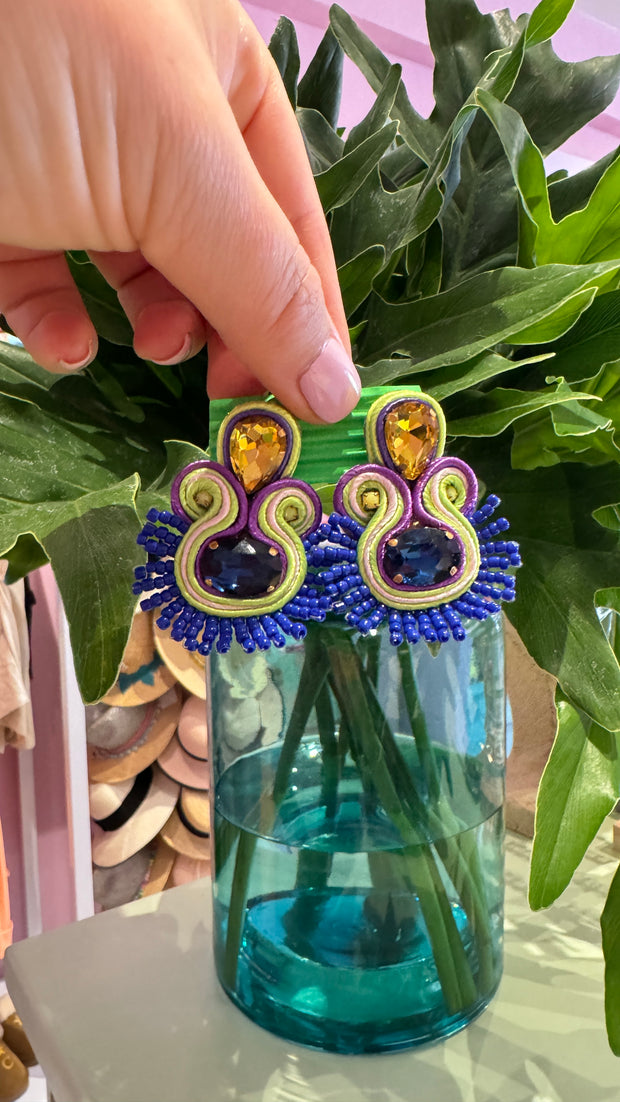 South American Earrings - Coco - Lumo Green, Purple and Navy - Elizabeth Summer