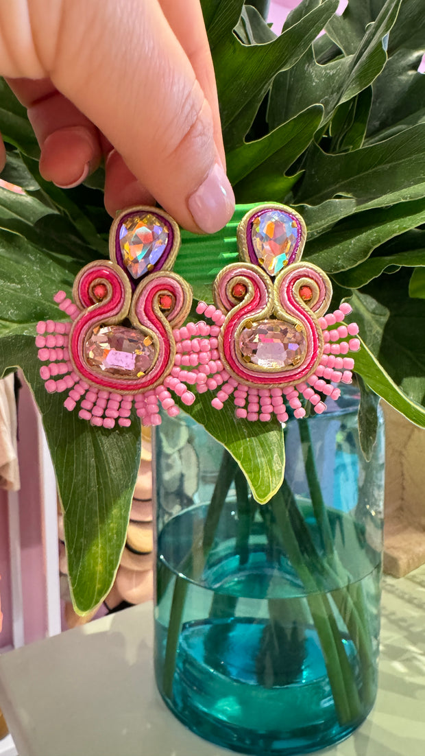 South American Earrings - Coco - Pink, lime, purple - Elizabeth Summer