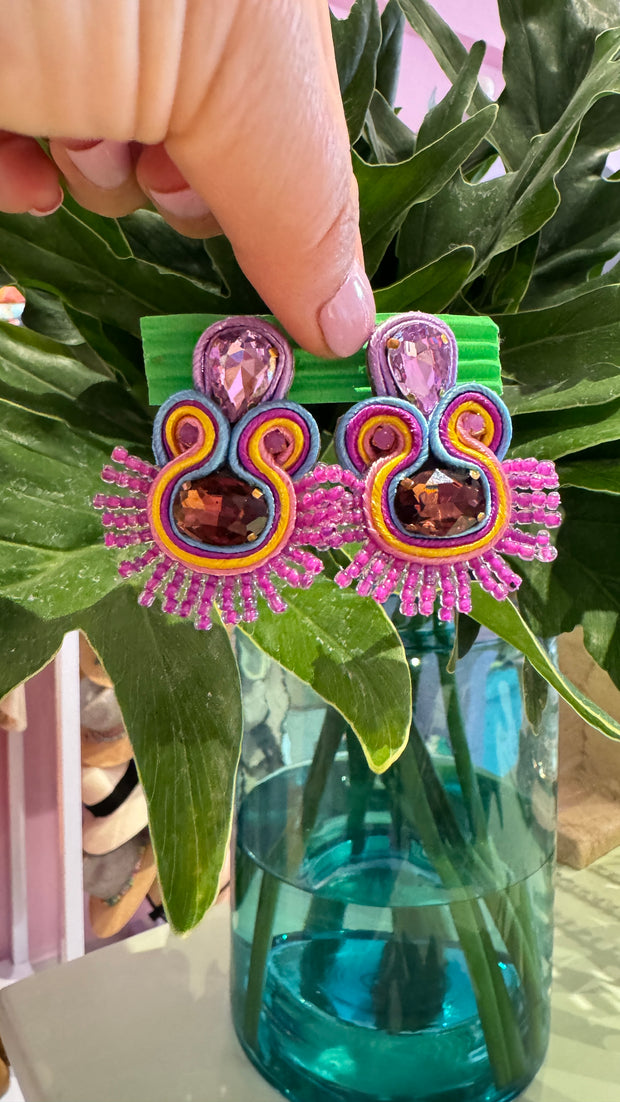 South American Earrings - Coco - Purple, Lilac, Blue, Yellow - Elizabeth Summer