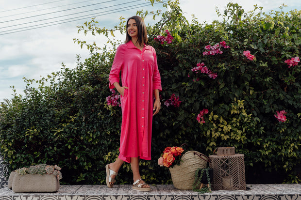 Slick - Giselle Button Dress - Hot Pink - Elizabeth Summer
