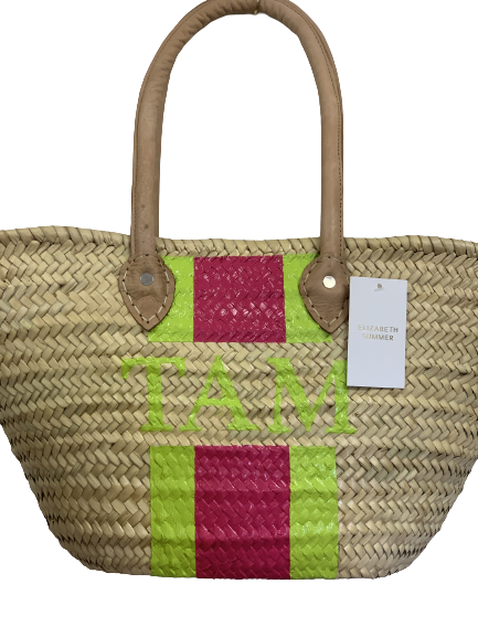 Monogram Moroccan Basket - Personalised - Light Handle Basket (Medium) with lining - Elizabeth Summer
