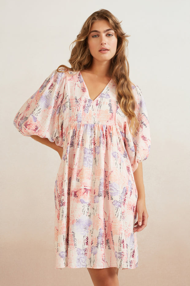 YAYA - Dress - Printed Dress with Ballon Sleeve - Plume Pink