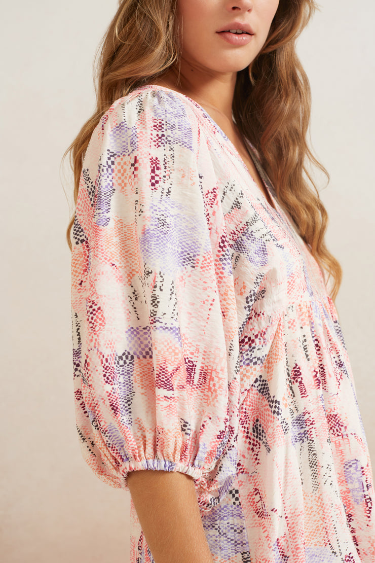 YAYA - Dress - Printed Dress with Ballon Sleeve - Plume Pink