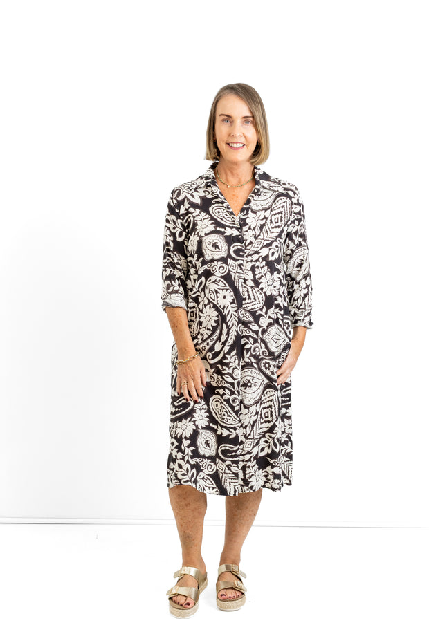Slick - Sarah Classic Dress - Black & Grey Leaf - Elizabeth Summer