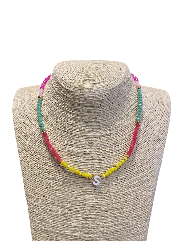 Beaded Initial Necklace - S - Yellow,Pink & Green - Elizabeth Summer