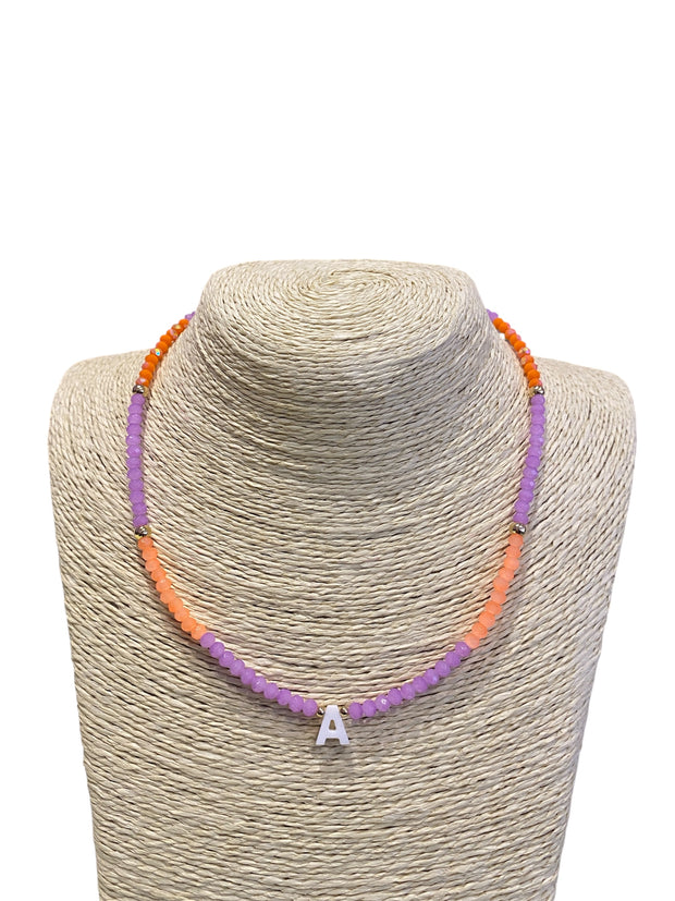 Beaded Initial Necklace - A - Purple & Orange - Elizabeth Summer