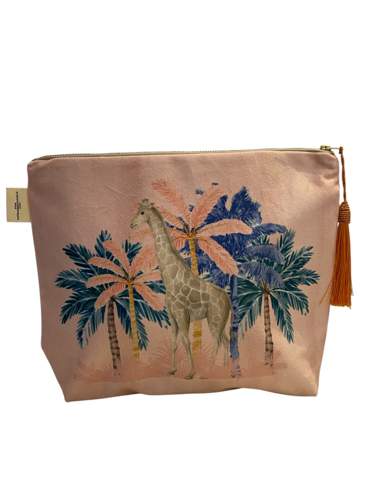 Pale Pink Giraffe - Velvet Makeup Bag