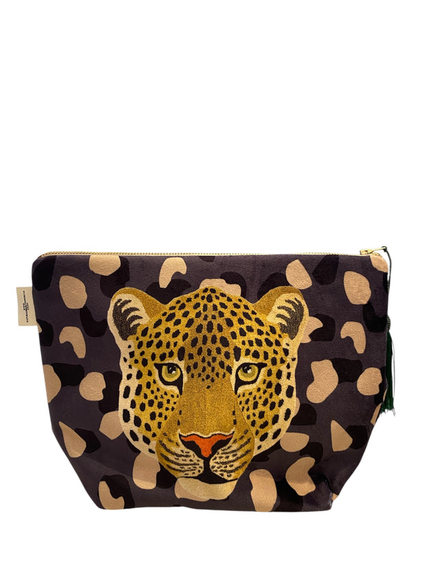 Leopard Mono Jungle - Velvet Makeup Bag - Elizabeth Summer
