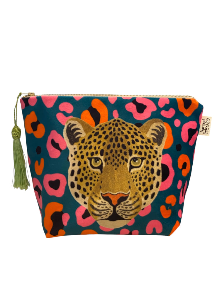 Teal Leopard - Velvet Makeup Bag - Elizabeth Summer