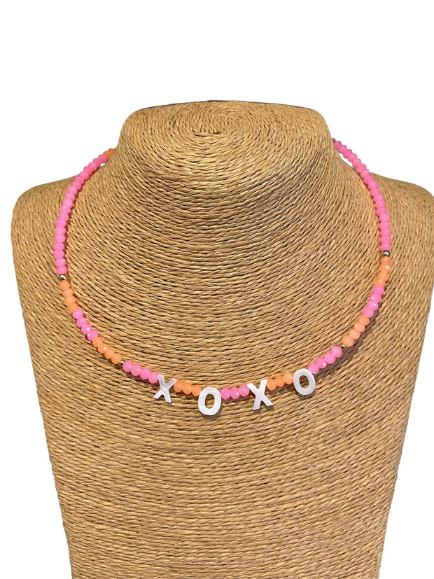 Beaded Initial Necklace - XOXO - Barbie Pink & Orange - Elizabeth Summer