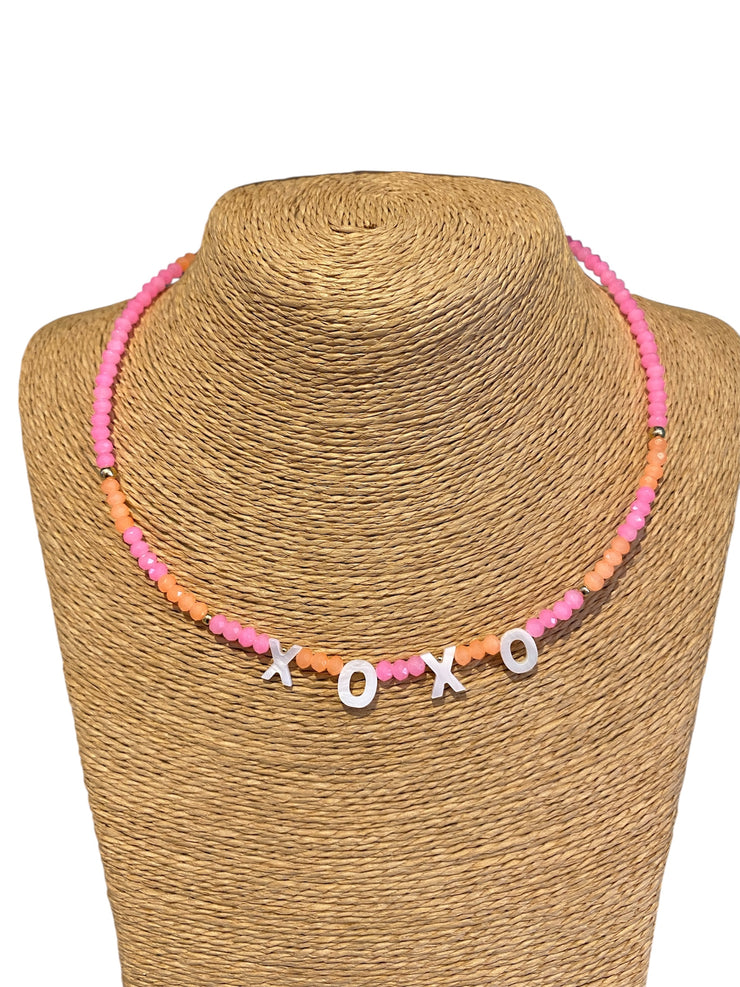 Beaded Initial Necklace - XOXO - Barbie Pink & Orange - Elizabeth Summer