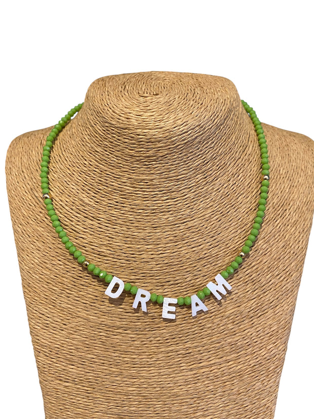 Beaded Initial Necklace - DREAM - Green - Elizabeth Summer