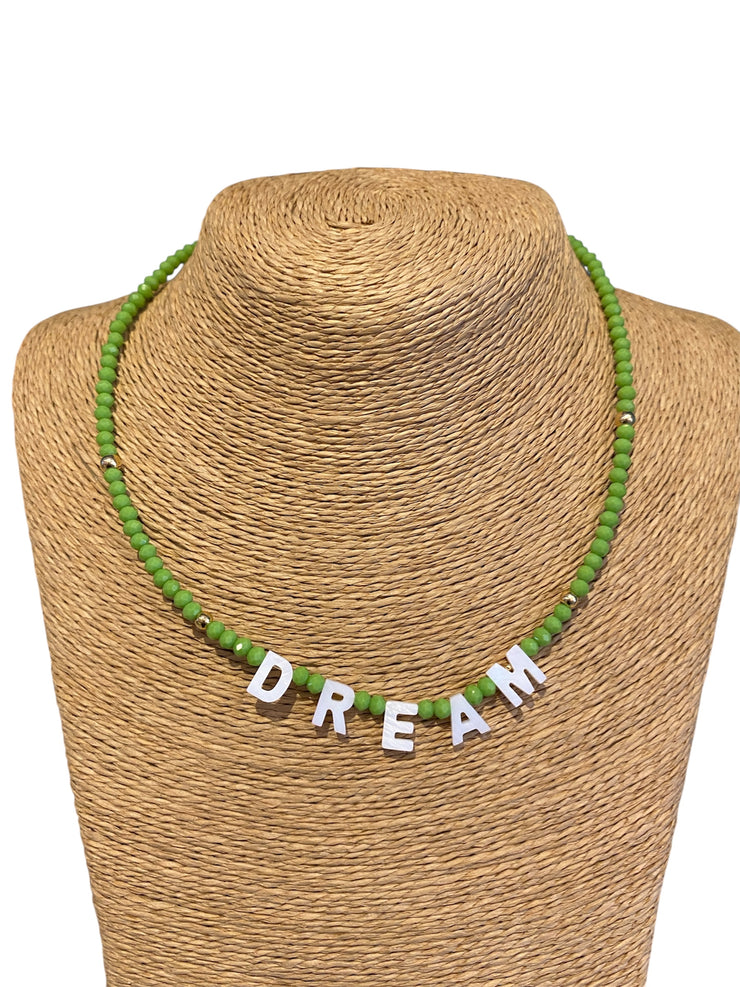 Beaded Initial Necklace - DREAM - Green - Elizabeth Summer