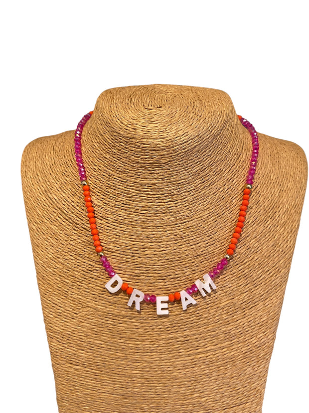Beaded Initial Necklace - DREAM - Orange & Purple - Elizabeth Summer