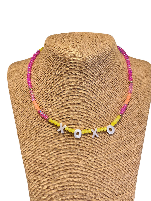 Beaded Initial Necklace - XOXO - Yellow/Pink/Orange - Elizabeth Summer