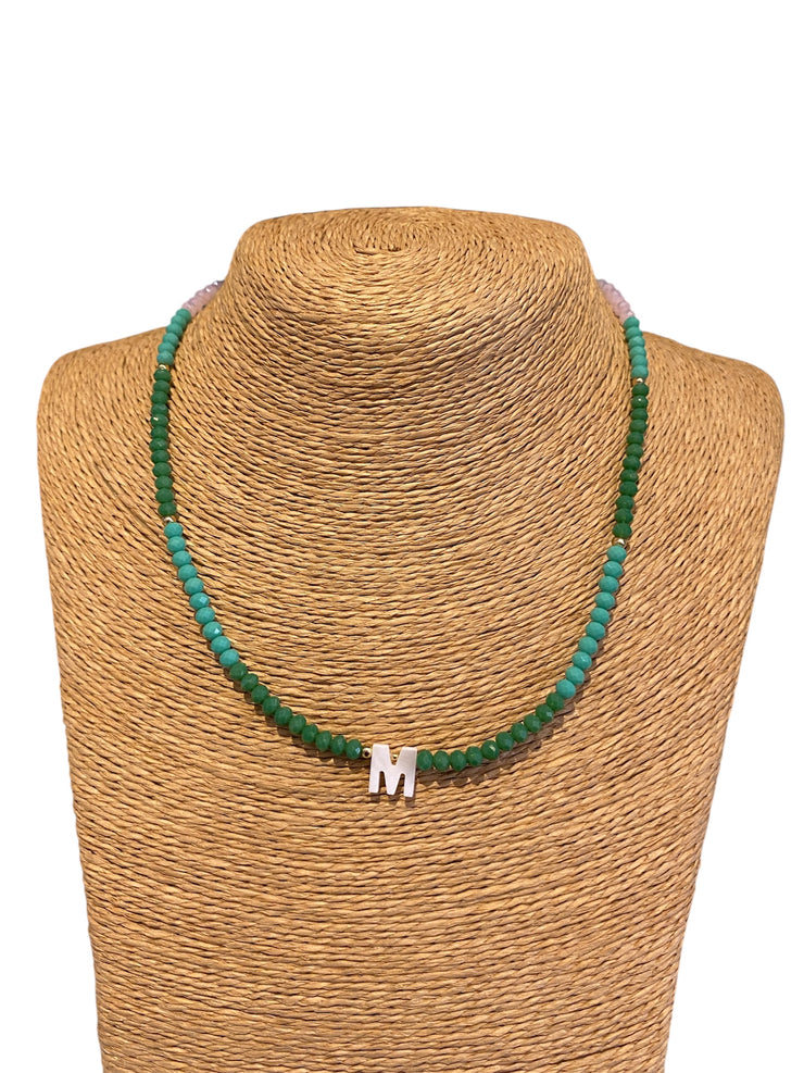 Beaded Initial Necklace - M - Greens - Elizabeth Summer