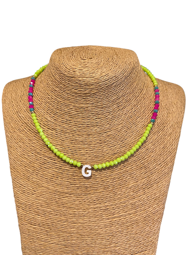 Beaded Initial Necklace - G - Greens & Pinks - Elizabeth Summer
