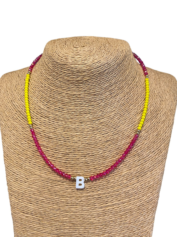 Beaded Initial Necklace - B - Neon Pink & Yellow - Elizabeth Summer
