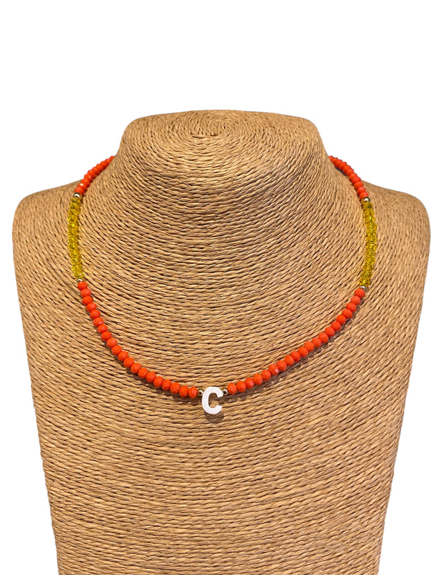 Beaded Initial Necklace - C - Orange/Yellow/Blue - Elizabeth Summer