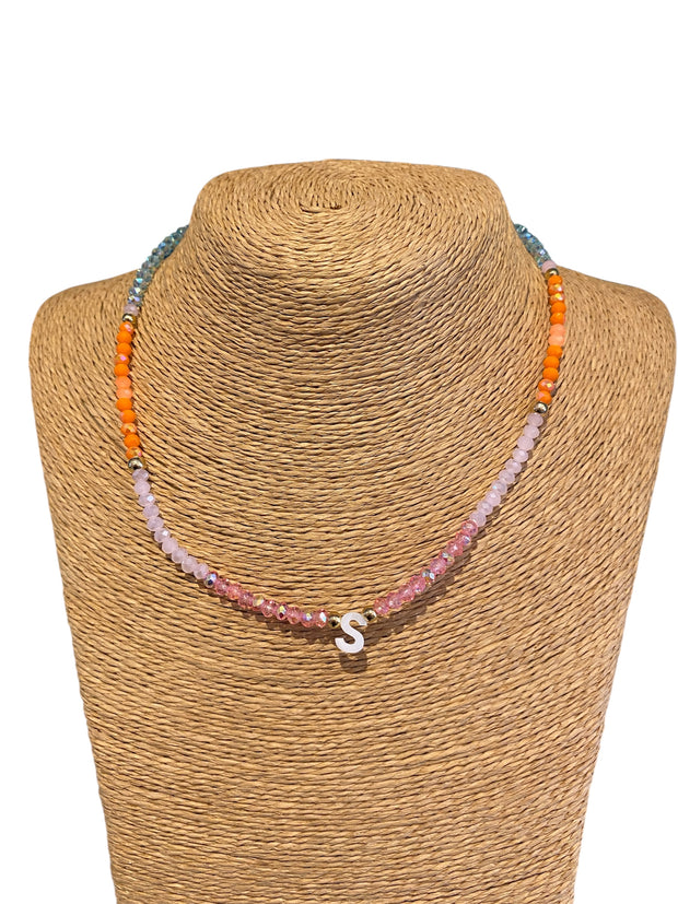 Beaded Initial Necklace - S - Purple/Orange/Blue - Elizabeth Summer