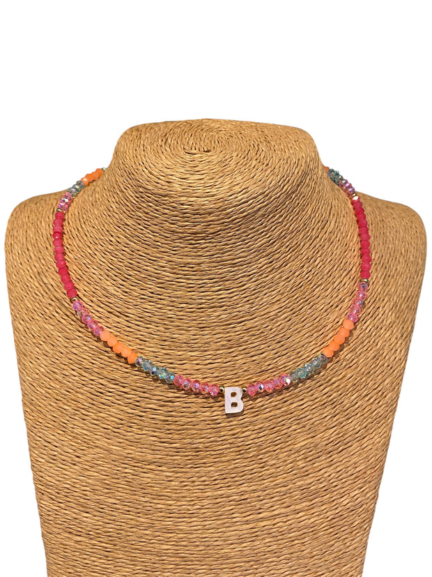 Beaded Initial Necklace - B - Pink/Blue/Orange - Elizabeth Summer