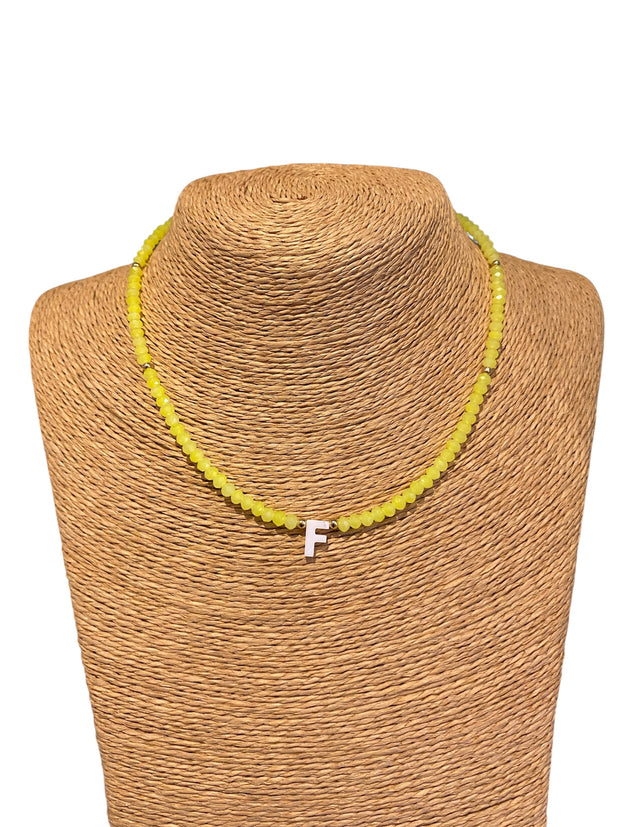 Beaded Initial Necklace - F - Lemon - Elizabeth Summer