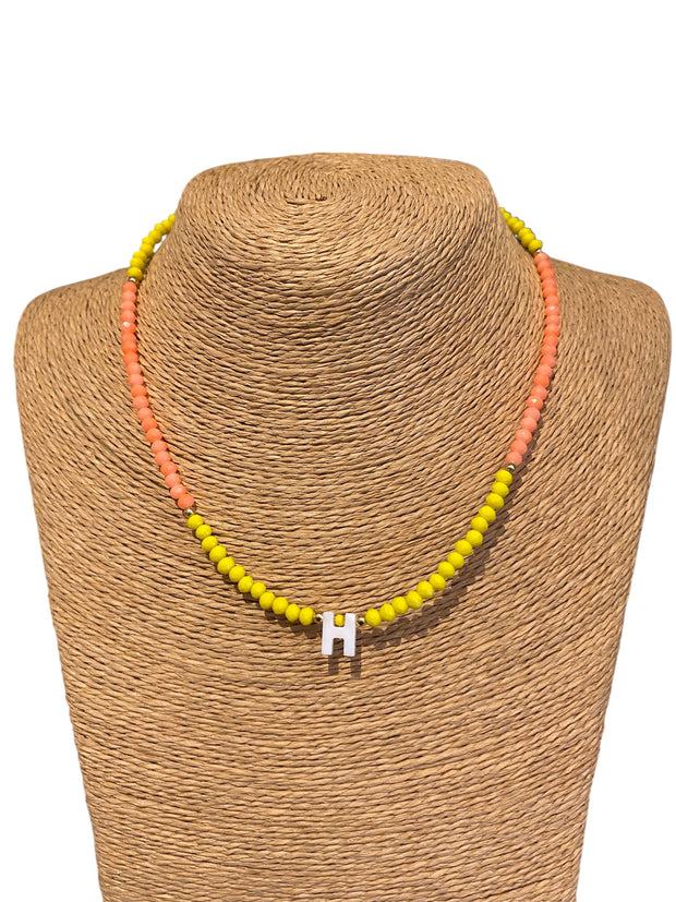 Beaded Initial Necklace - H - Yellow & Orange - Elizabeth Summer