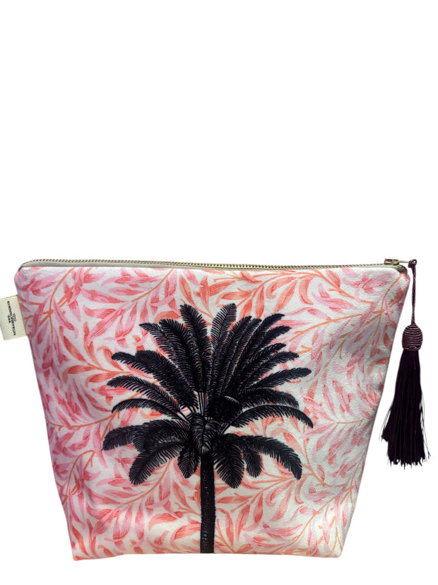 Palm Tree Pink - Velvet Makeup Bag - Elizabeth Summer