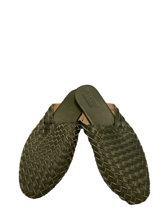 Leather Woven Flat Slides - Elizabeth Summer