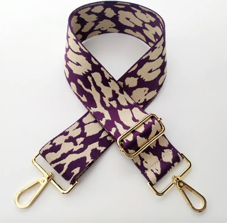 Bag strap - Cream and Purple Leopard - Elizabeth Summer