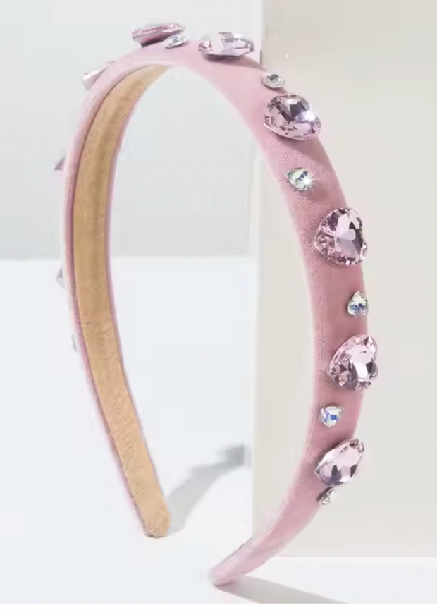 Alice Band - Thin Velvet - Pale Pink Hearts - Elizabeth Summer