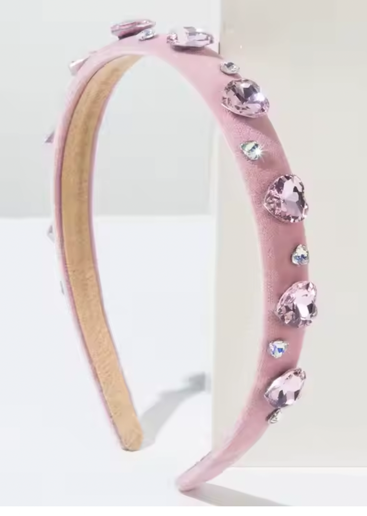Alice Band - Thin Velvet - Pale Pink Hearts - Elizabeth Summer