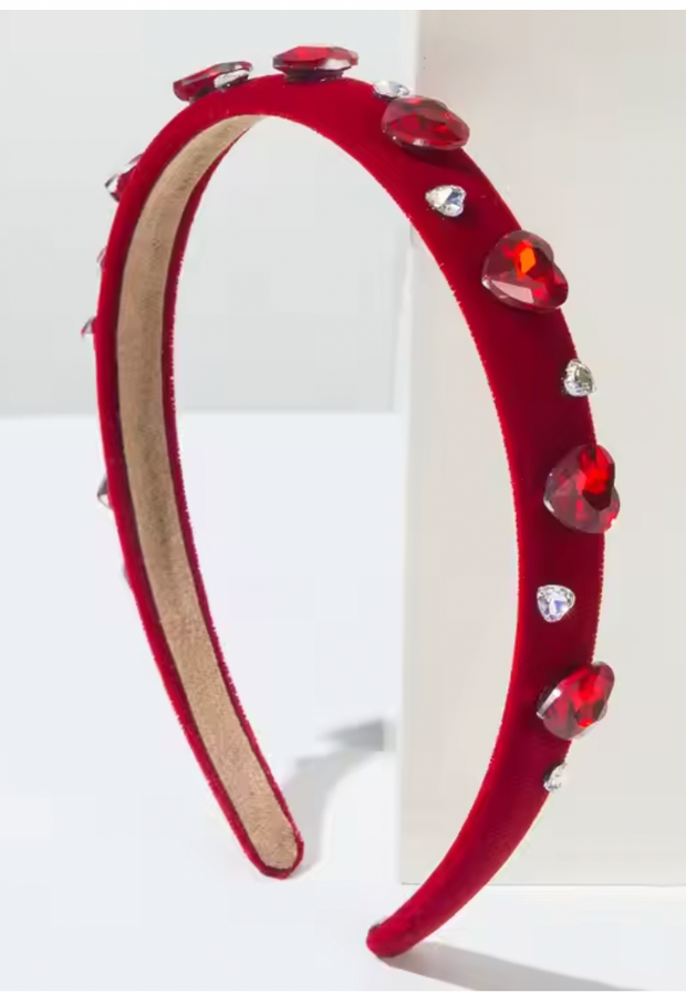 Alice Band - Thin Velvet - Red Hearts - Elizabeth Summer