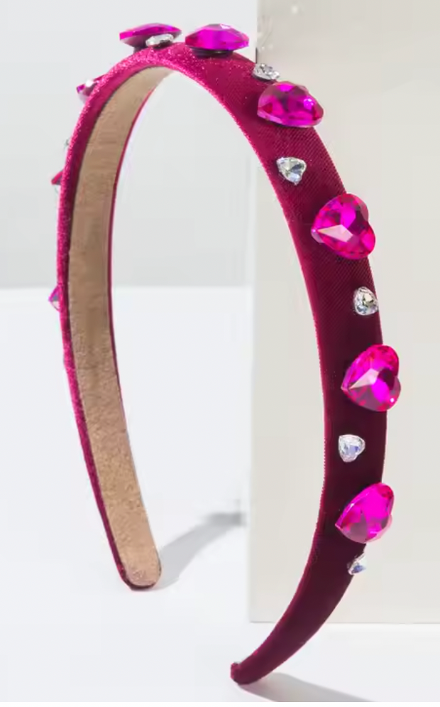Alice Band - Thin Velvet - Pink Hearts - Elizabeth Summer