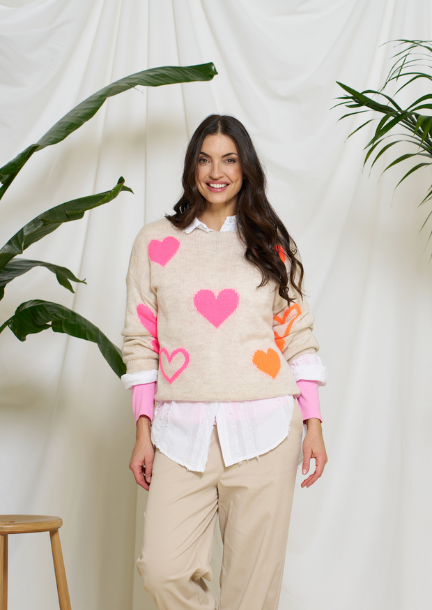 Marta - Heart Knit - Beige/Pink /Orange