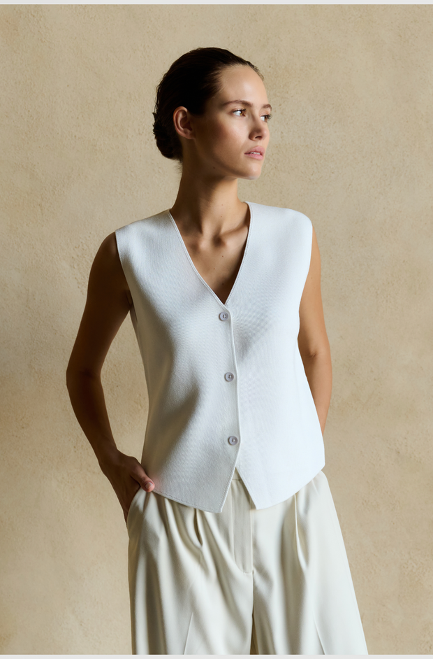 YAYA - Clean Knitted Gilet - Pure White - Elizabeth Summer