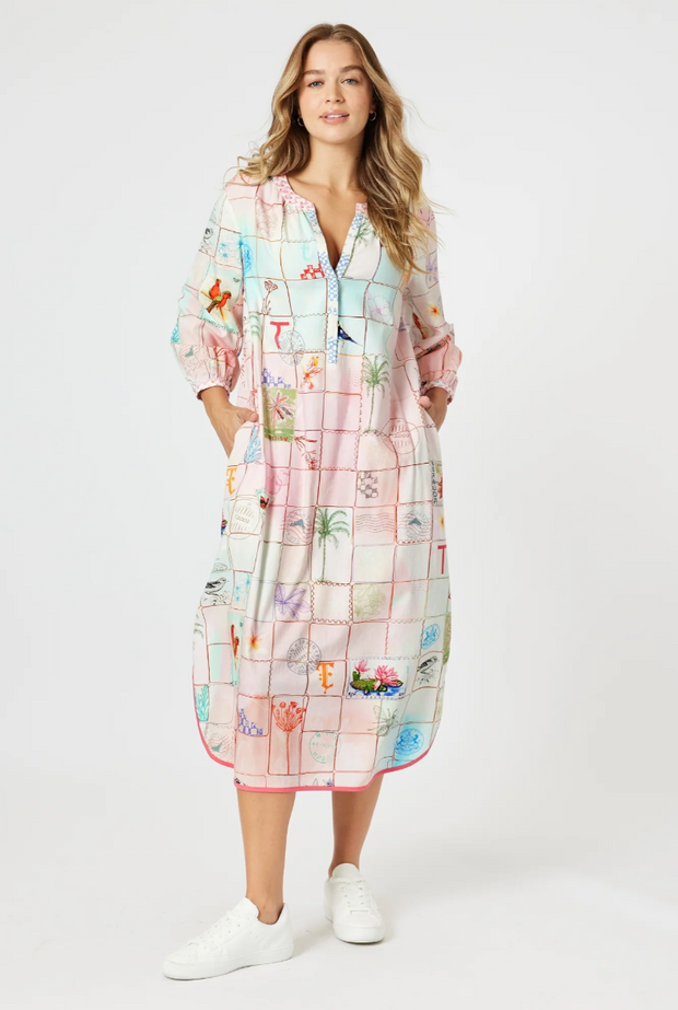Threadz - Capri Print Dress - Pastel Pink Multi
