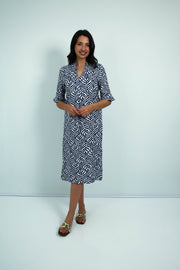 Slick - Tana Mandrin Tunic dress - Blue & White pattern