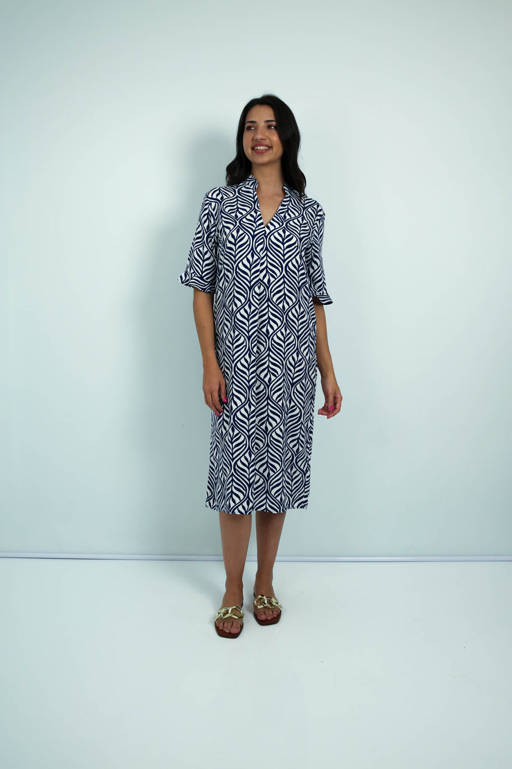 Slick - Tana Mandrin Tunic dress - Blue & White pattern