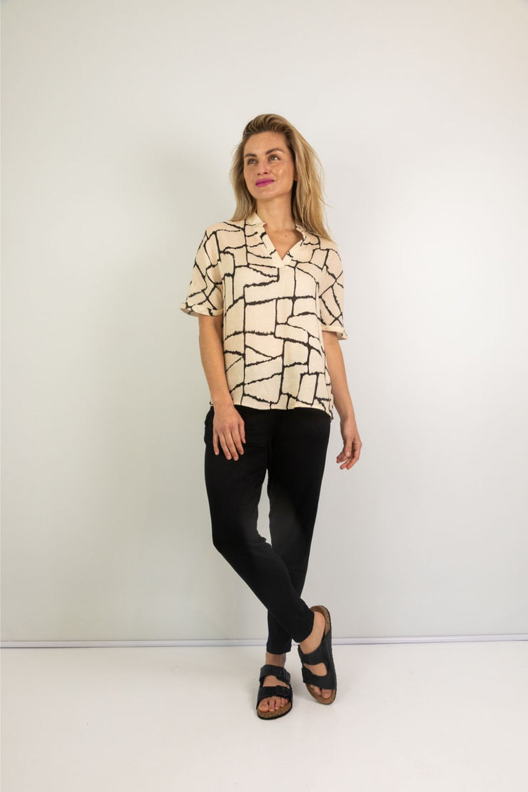 Slick - Gaia Contrast Shirt - Beige Pattern