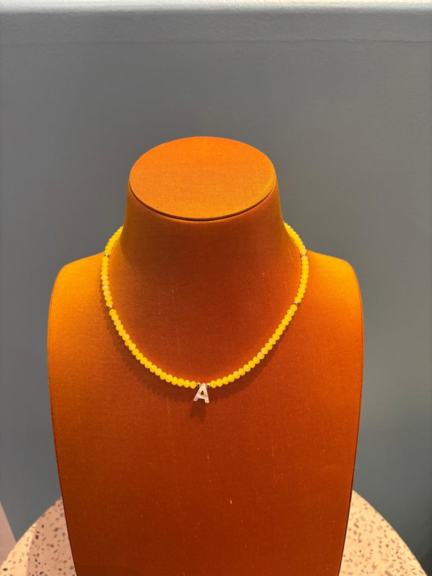 Beaded Initial Necklace - A - Lemon
