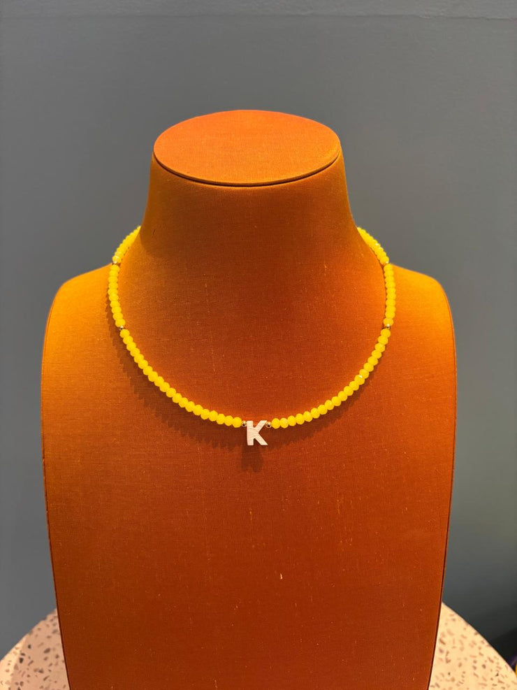 Beaded Initial Necklace - K - Lemon