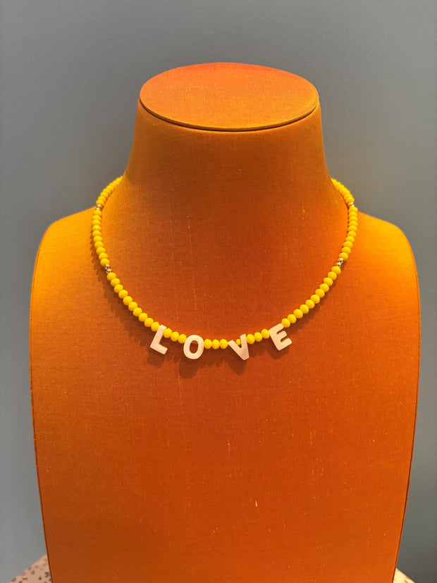 Beaded Necklace - Love - Yellow