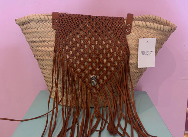 Tassel Leather Basket - Tan - Elizabeth Summer